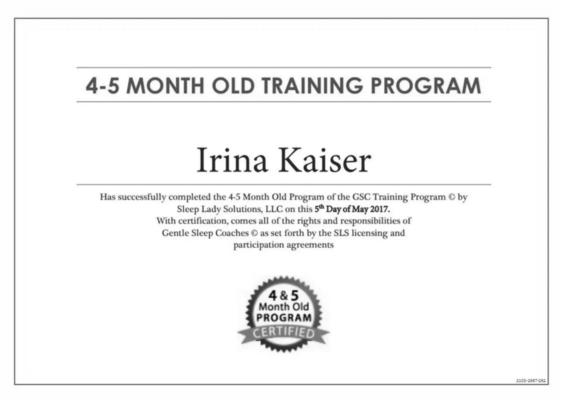 Zertifikat 4–5 Month Old Training Program